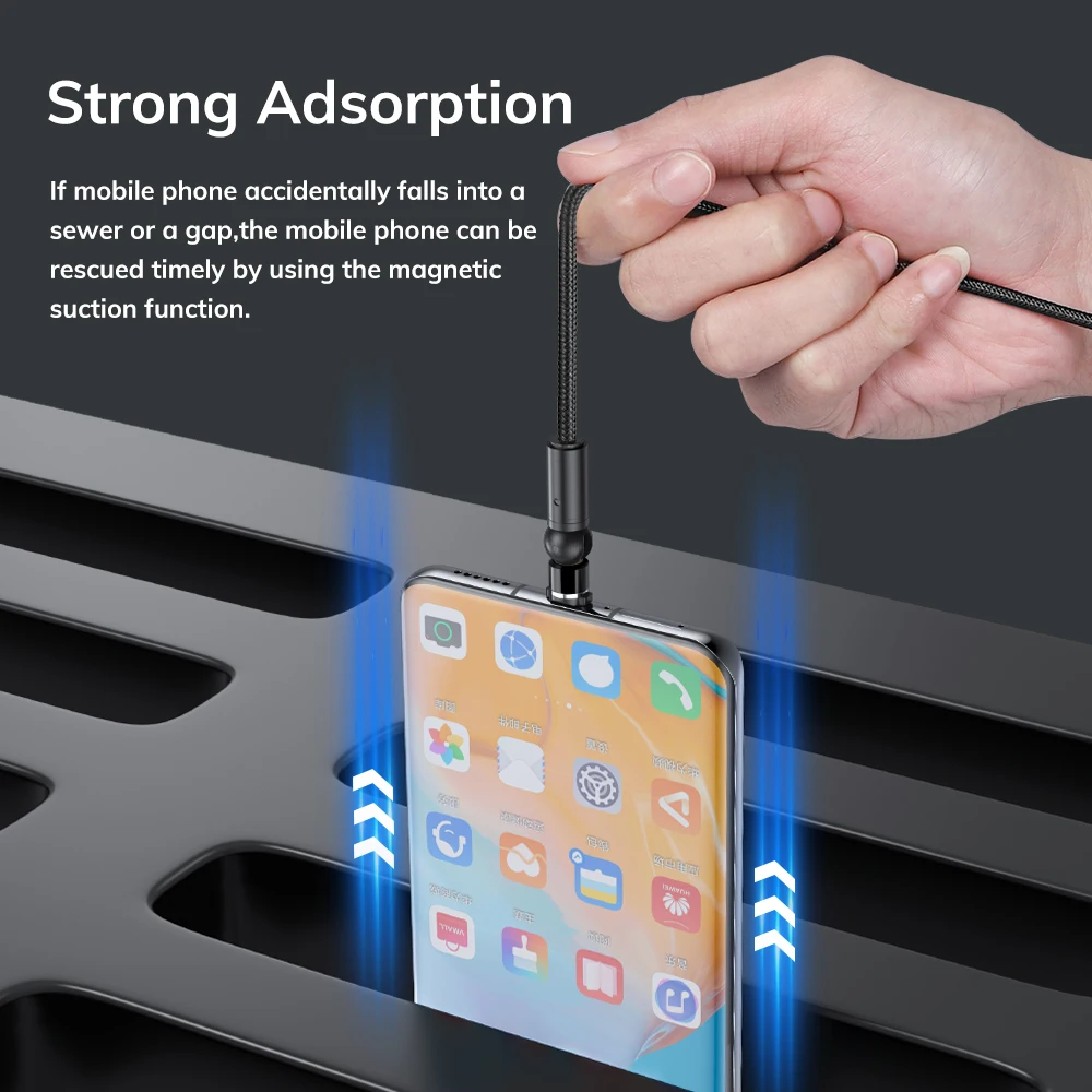 Магнитный кабель TOPK USB Type C/Micro/Lightning для телефонов iPhone/Android со светодиодным