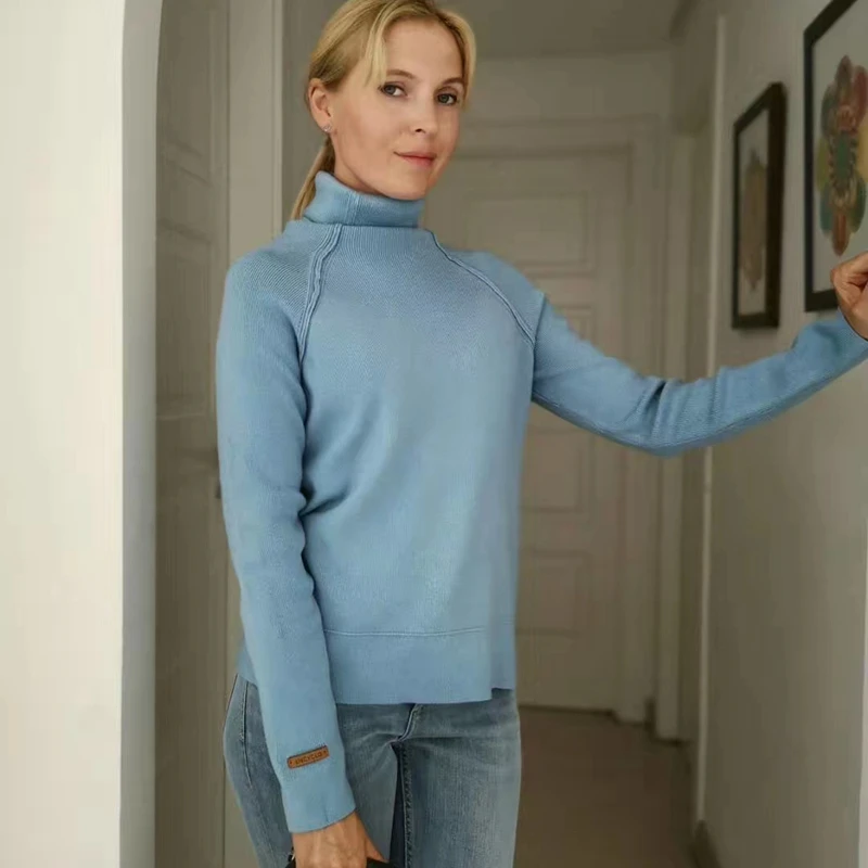 Женский Теплый свитер GIGOGOU трикотажный пуловер с высоким воротом и отверстиями