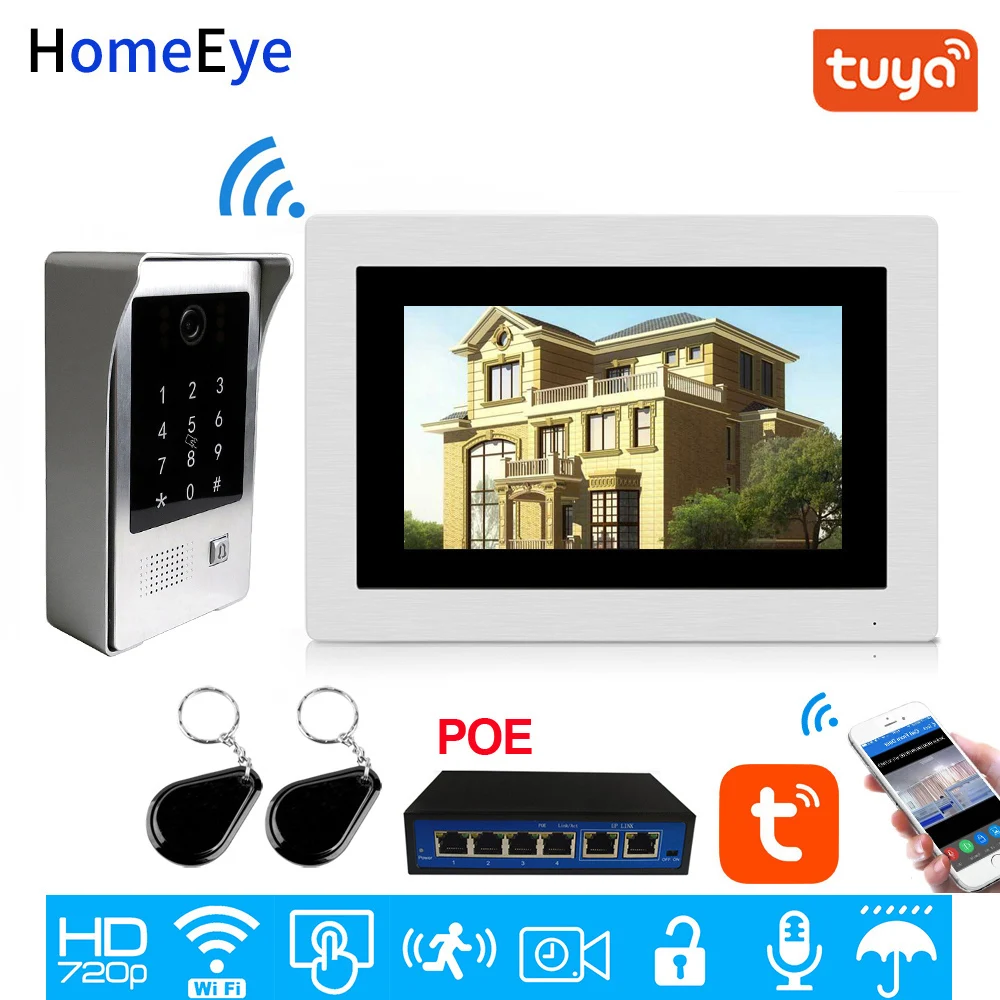 Wifi Ip Video Deurtelefoon Video Intercom Touch Screen App Remote Unlock Code Toetsenbord Ic Card Access Control System Poe ondersteund