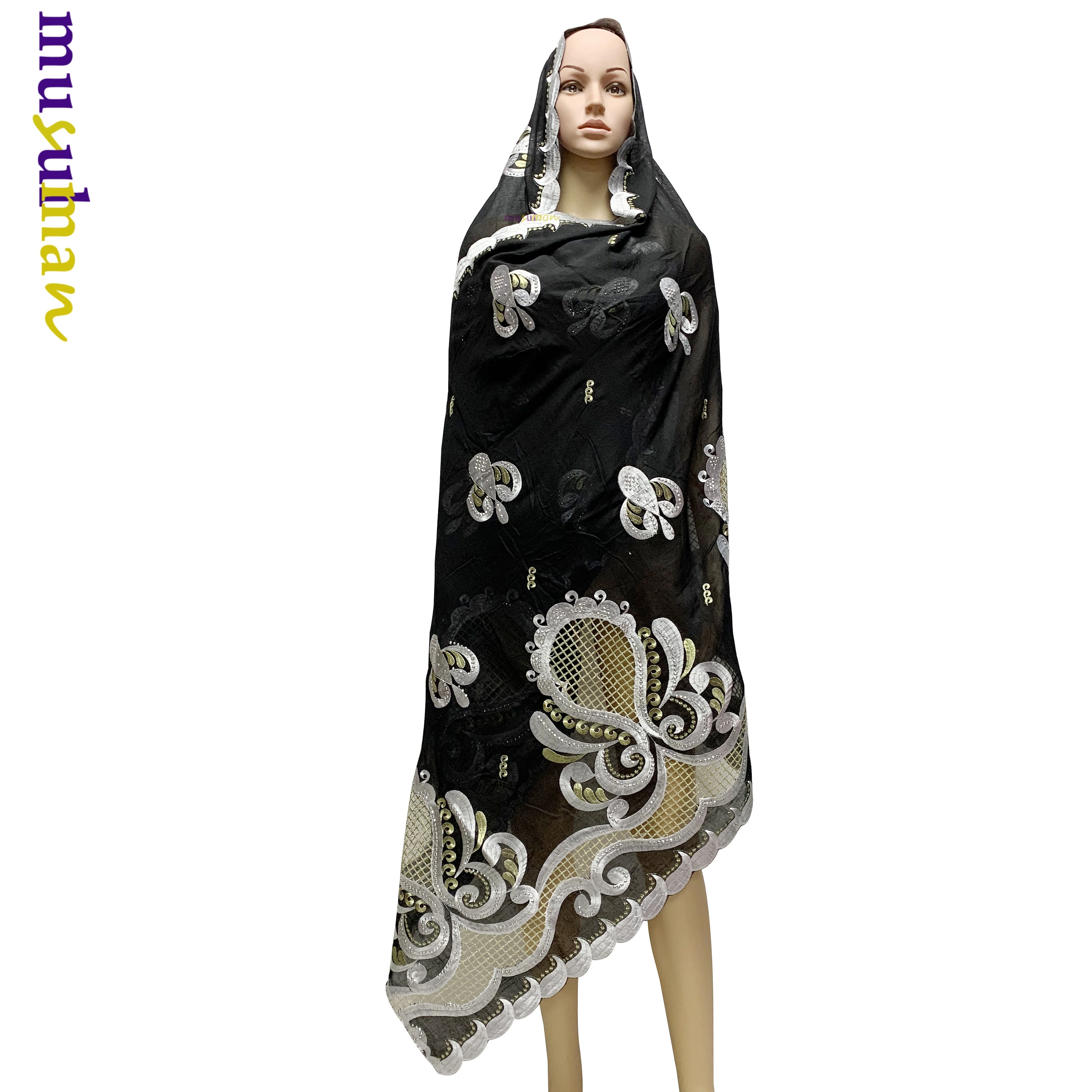 

Fashion Islamic Hijab Cotton Scarf African Dubai Ramadan Cotton Embroidery Scarf Hollow-out Shawls MS102