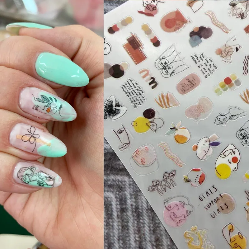 

Moon Abstract Face Nail Stickers Leopard Daisy Flower Decals Nails Art Decorations Manicure Hiphop Letter Nails Glue Stiker