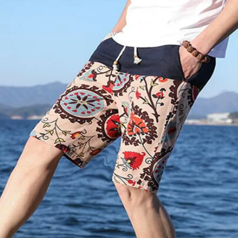 

2021 Summer New Men's Straight Loose Hawaii Bermuda Floral Shorts Fashion Casual Shorts Male Brands Drawstring Shorts Plus Size