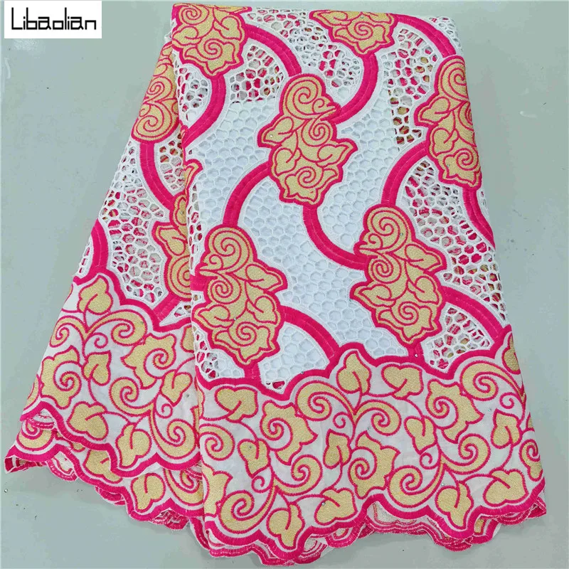

Hottest African Lace Fabric Latest Swiss voile Lace Embroidery 100%Cotton Punch Net Lace Fabric Golden For Dress 5yards G28-17
