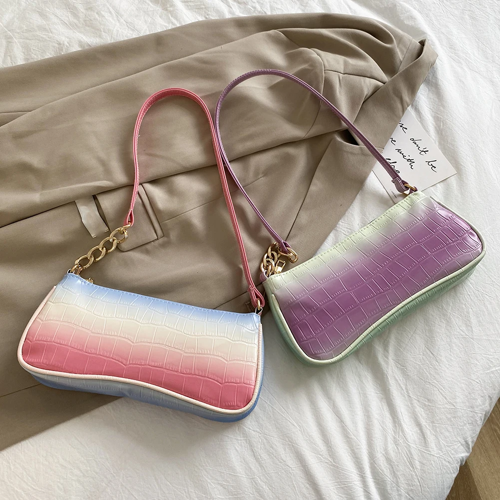 

Fashion Women Alligator Pattern PU Leather Gradient Color Shoulder Underarm Bag Casual Ladies Chain Small Top-handle Handbags