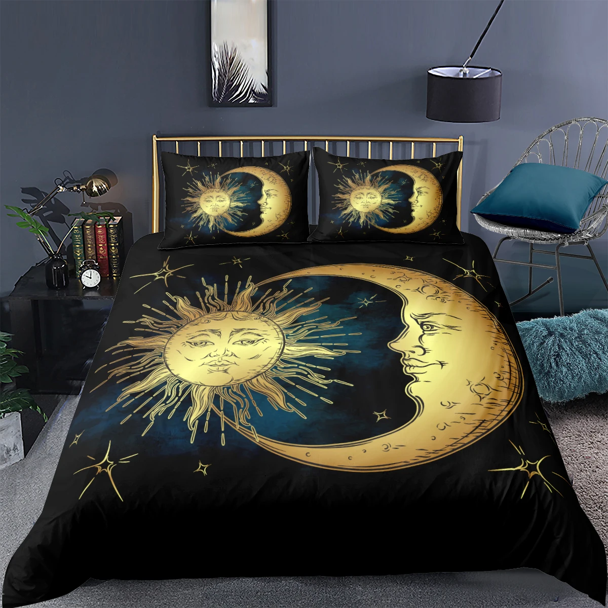 

Abstract Flower Beddings 3D Black Quilt Cover Set Sun and Moon Comforter Covers Pillow Slips King Queen Super King Twin Size