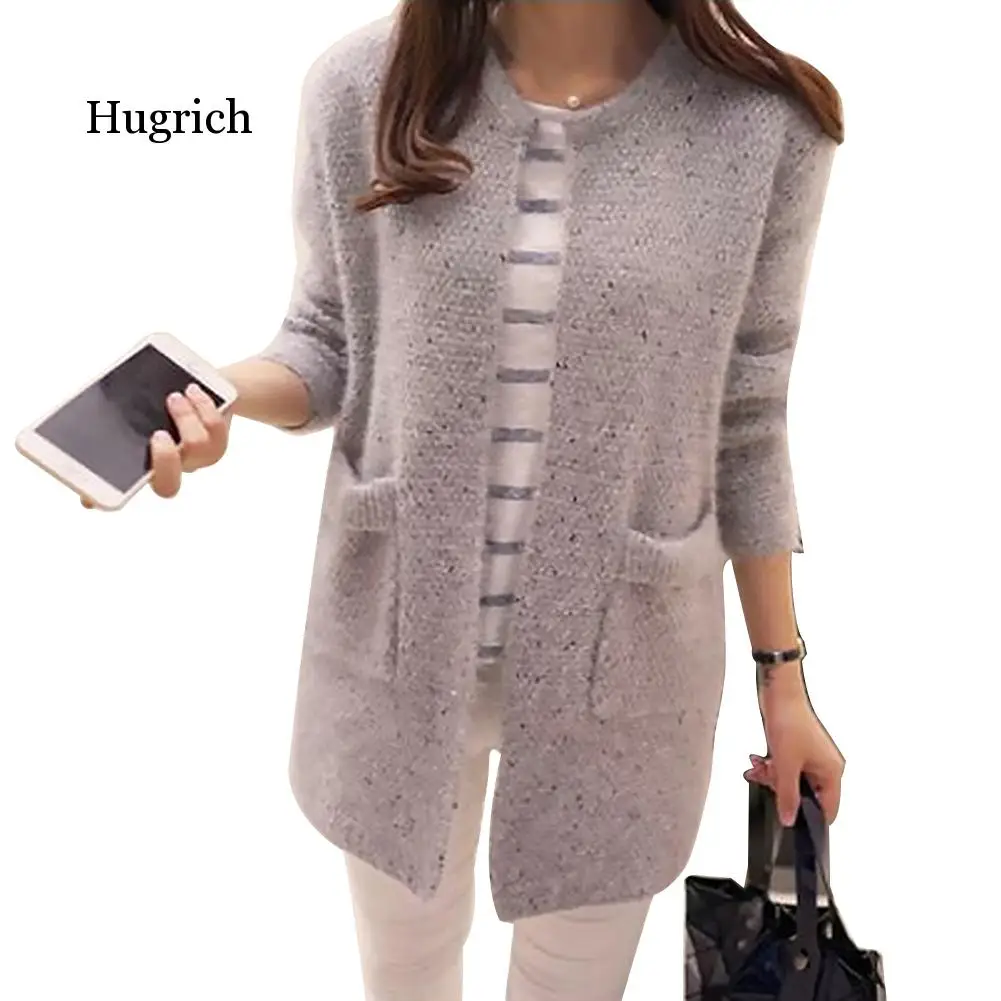 

Winter Warm Fashion Women Solid Color Pockets Knitted Sweater Tunic Cardigan