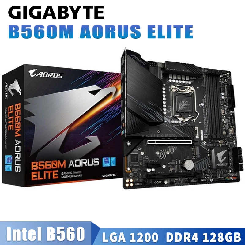 Verkaufen LGA 1200 Gigabyte B560M AORUS ELITE Motherboard LGA 1200 Unterstützung 10th/11th-Gen CPU DDR4 128GB PCI-E 4,0 M.2 B560 Placa-Mãe 1200