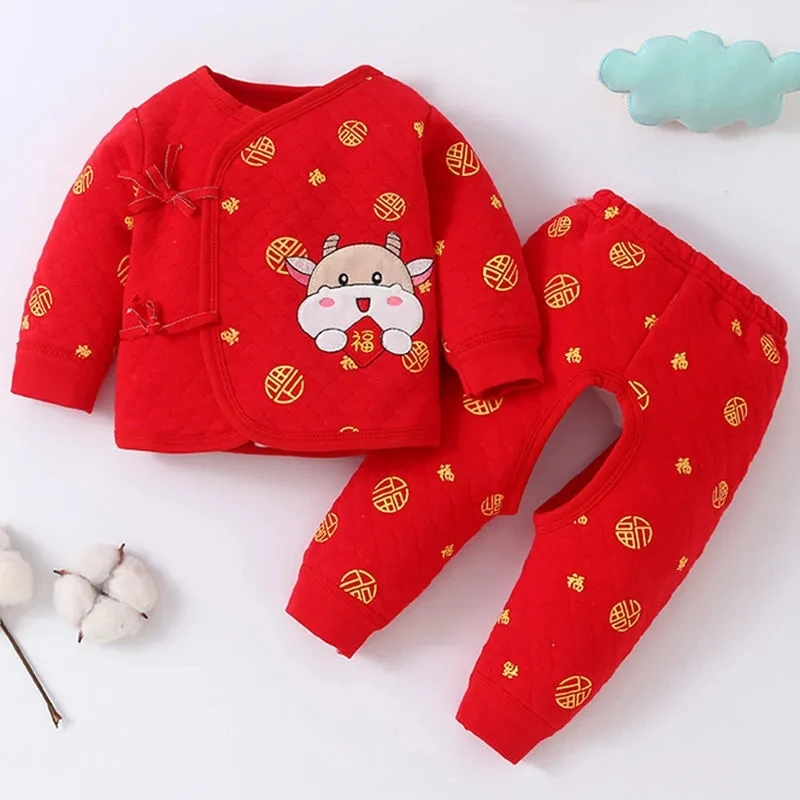 

New Year Baby Underwear Set Thicken Cotton Newborn Girls Boys Clothes Winter Toddler Coat Pants Suit Kids Clothing Long Sleeves