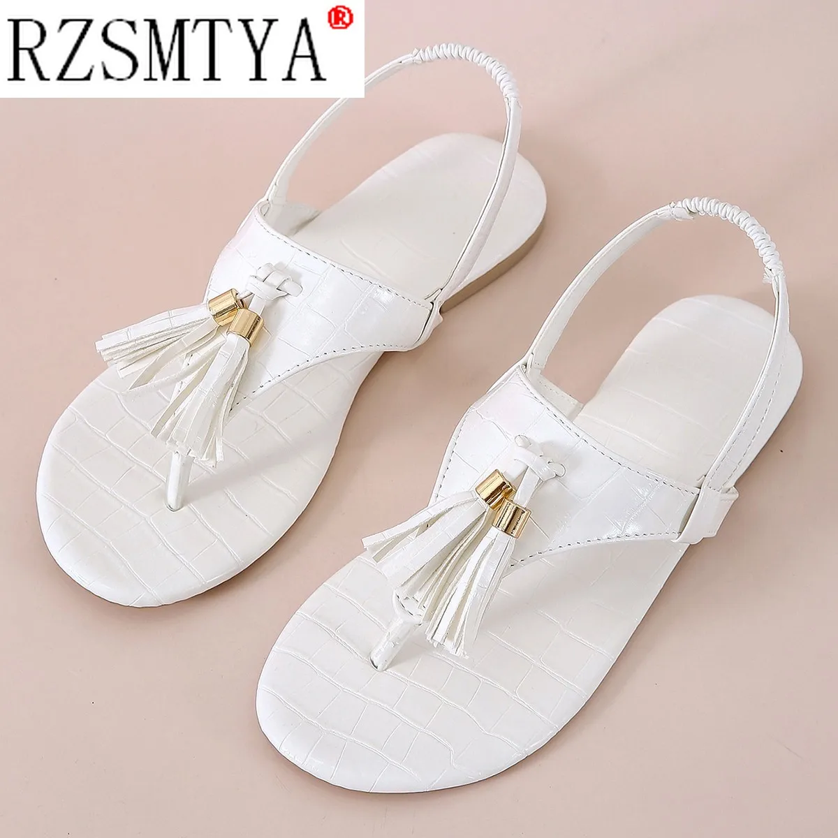 

RZSMTYA Summer Flat Sandals for Women Flip Flops Casual Tassel Flats Shoes Woman Size 36-42 Comfortable Female Beach Sandals