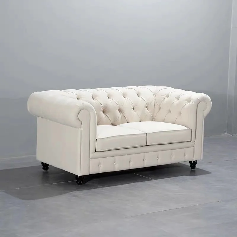 

New Design Living Room Home Furniture Modern White Velvet Upholstery Fabric Chesterfield Loveseat Sofa 2 Places Sofa