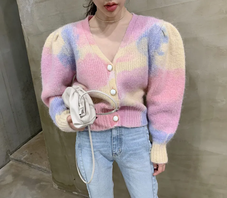 

Poncho Hot Sale AcrylicCardigan 2020 New Woman Sweater Single-breasted Knitted Cardigan Mixed Color V-neck Blooming Computer