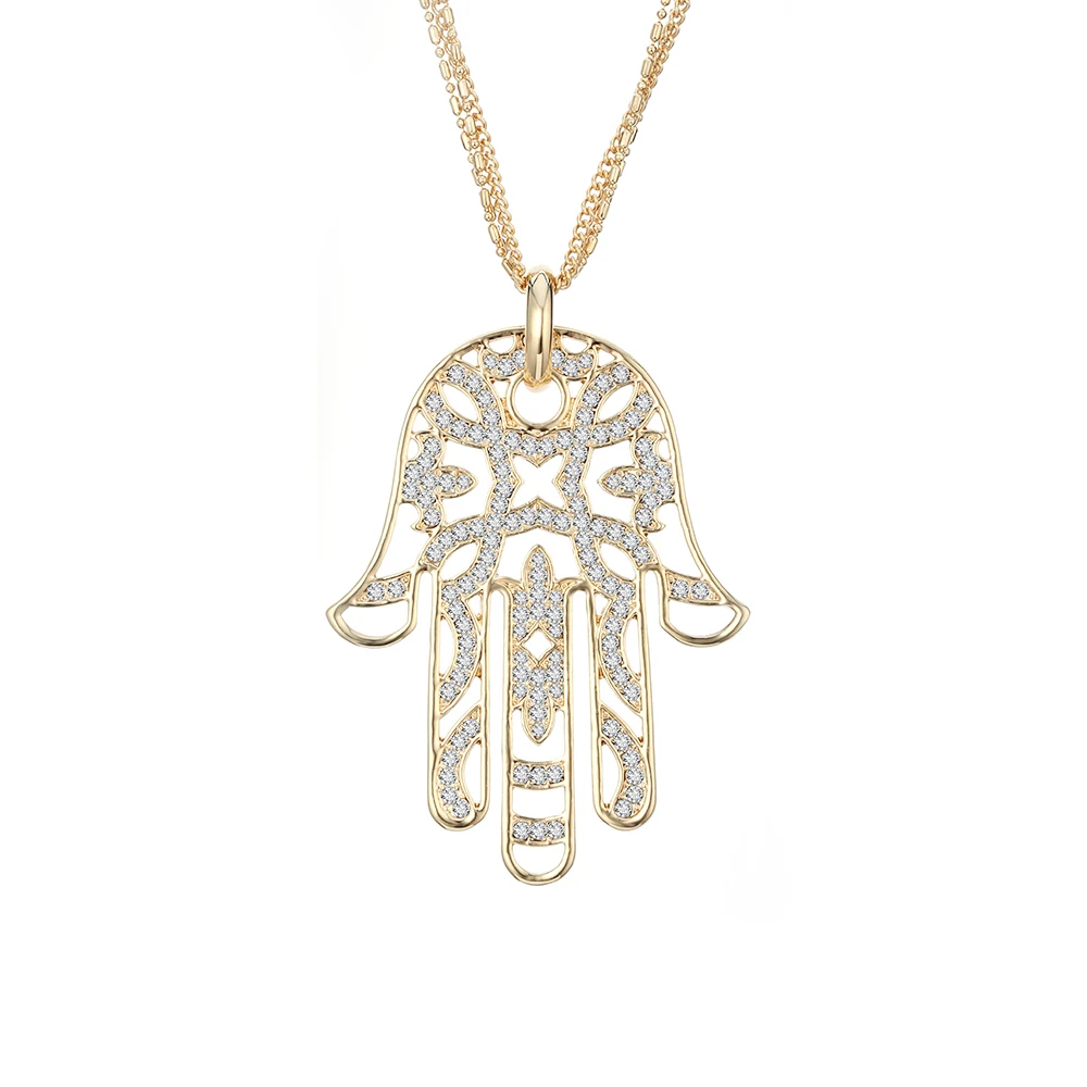 Мода рука Фатимы Шарм ожерелье женщин серебряного цвета мульти цепь Кристалл