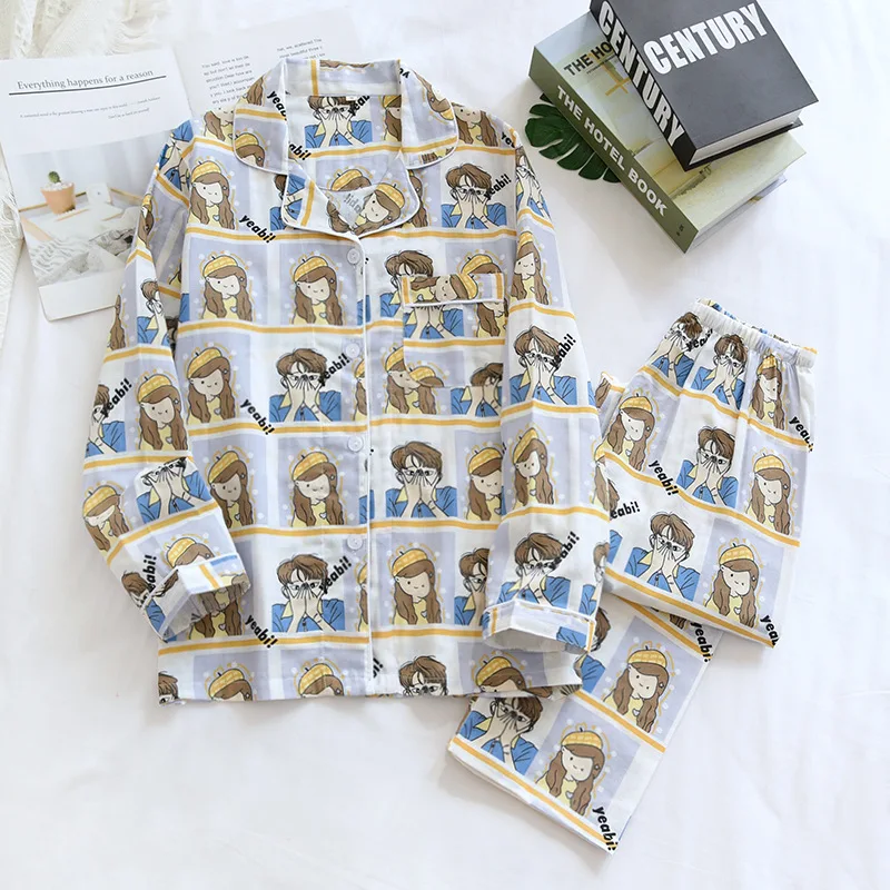 

New Spring And Autumn Couple Pajamas Two-piece Cotton Cartoon Men And Women Pajamas Set Plus Size Home Service Summer Sleepwear