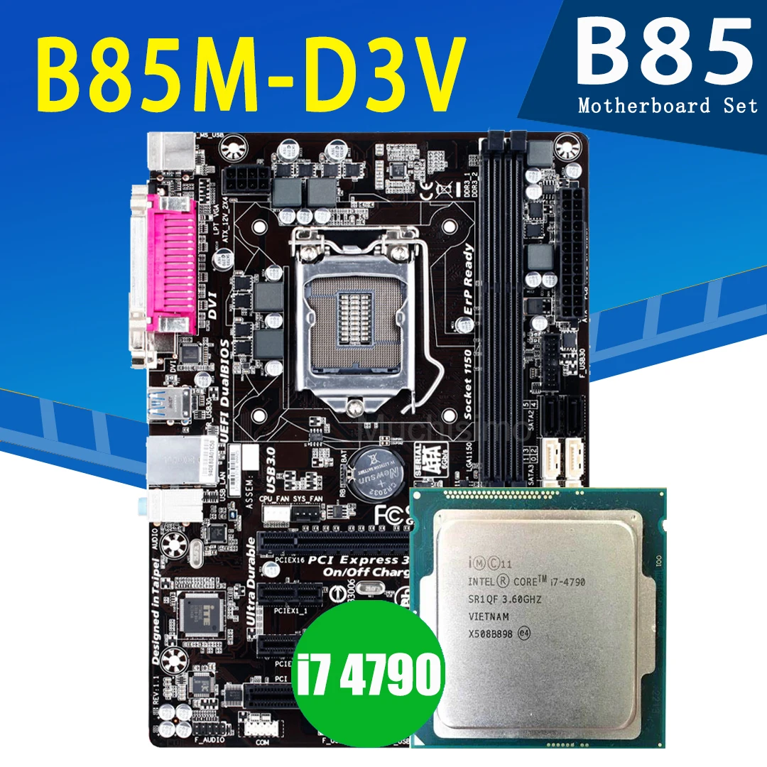 Материнская плата LGA 1150 для Gigabyte B85M-D3V с Intel Core i7 4790 набор материнской платы 3 6 ГГц 4