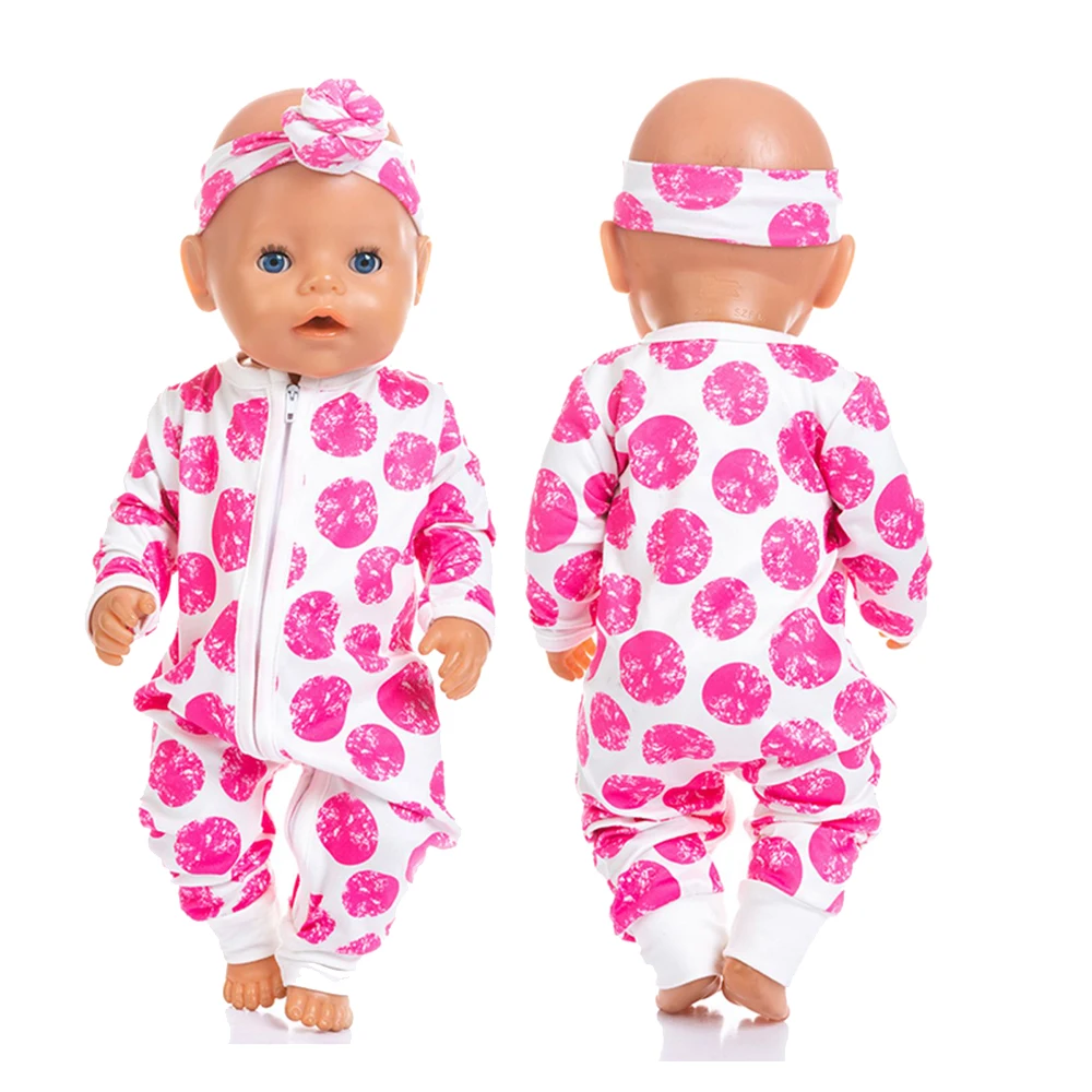 

Hot selling Rompers Jumpsuits+Hairbrand Doll Clothes Fit For Doll Clothes Born Baby Fit 18 inch 43cm Doll Accessories for girl