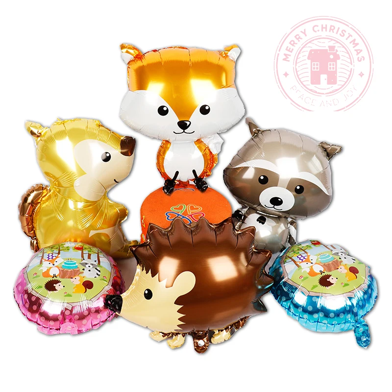 

Forest Animal Balloon Happy Birthday Party Decoration Cute Cartoon Fox Squirrel Hedgehog Raccoon Forest Theme Party Animal Balon
