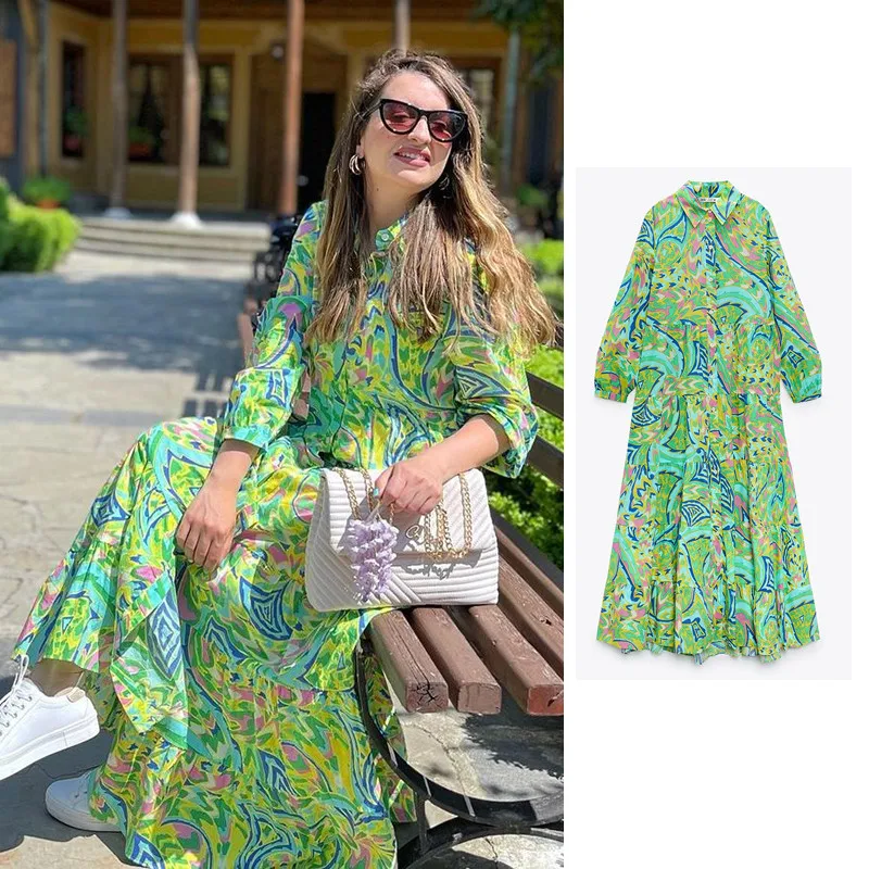 

Oversize Long Shirt Dress Green Spring Summer Long Sleeve Turn Down Collar Large Blazer Robe Chemise femme Za Woman 2021 Snican