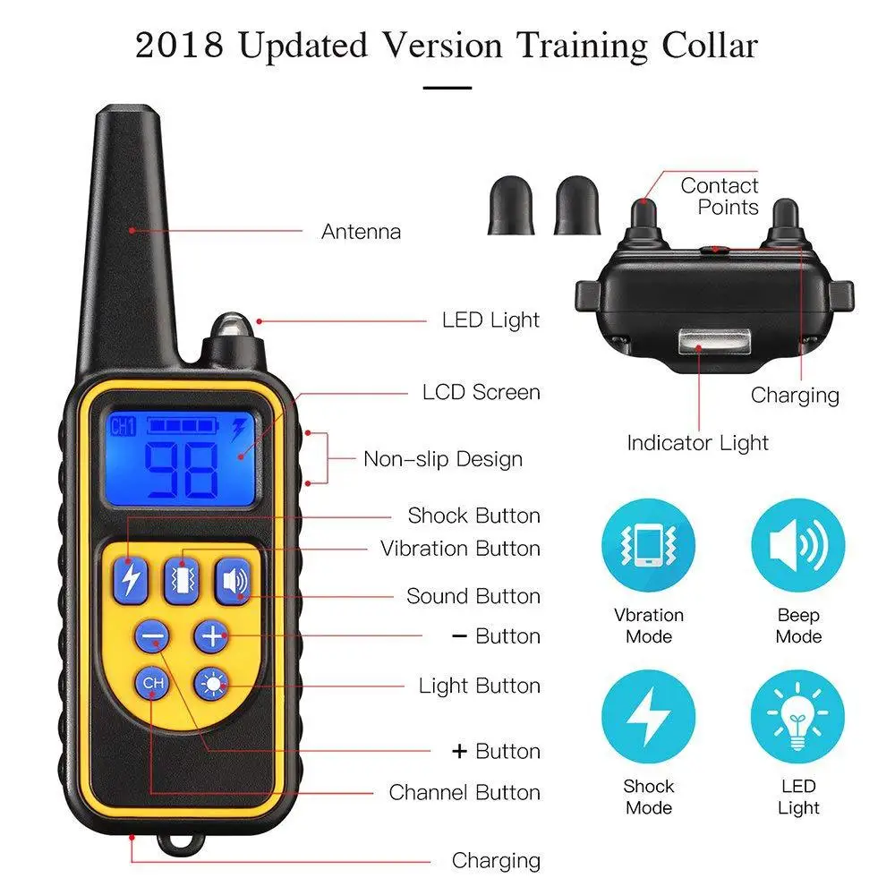 Collar el&eacute;ctrico de entrenamiento para perros, dispositivo resistente al agua, recargable, con Control remoto y vibraci&oacute;n LED, para dejar de ladrar-5