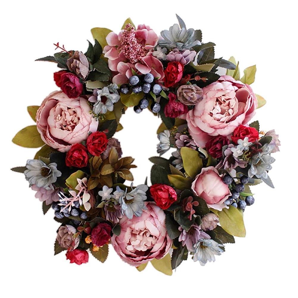 

35cm Door Wreath Large Garland Artificial Peony Flower Wreath Wall Hanging Front Door Wreaths Home Decoration Farmhouse Decor