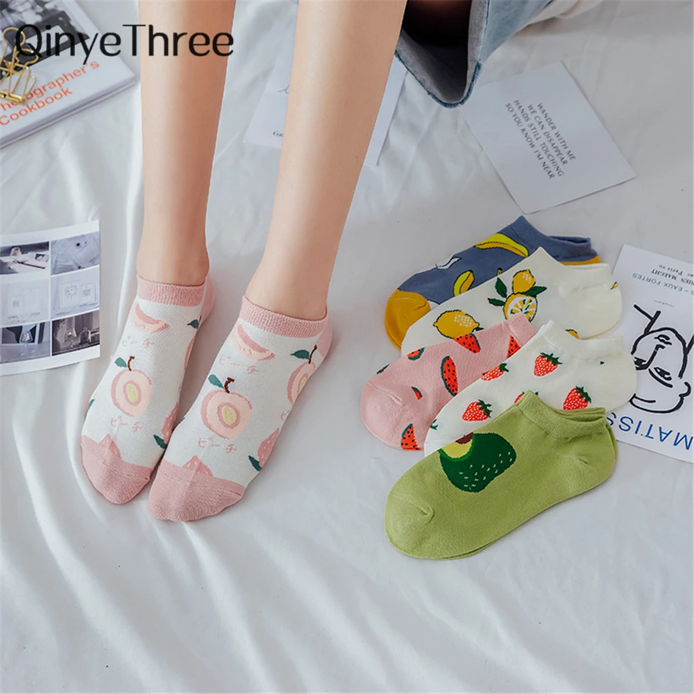 

INS new happy fashion women's short ankle socks cute fruit cartoon avocado banana watermelon strawberry soft summer spring socks