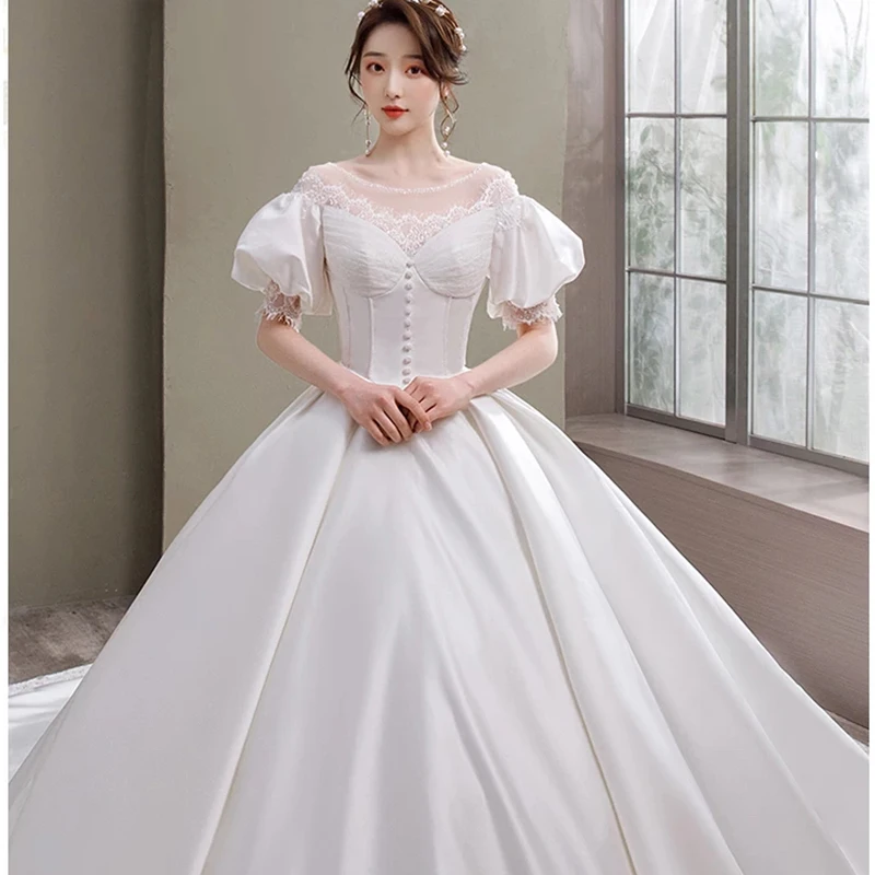 

Свадебные платья Иллюзия с О-образным вырезом с короткими кружевными украшениями из очень тонкой шёлковой сеткой для вуалеток и отделки, с ...