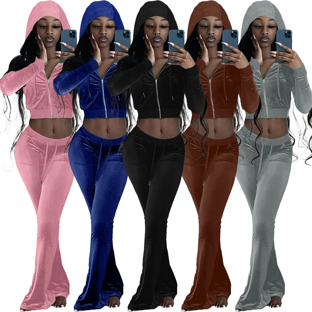 

Women's Korean velvet autumn and winter new two-piece hooded casual sports velvet suit women