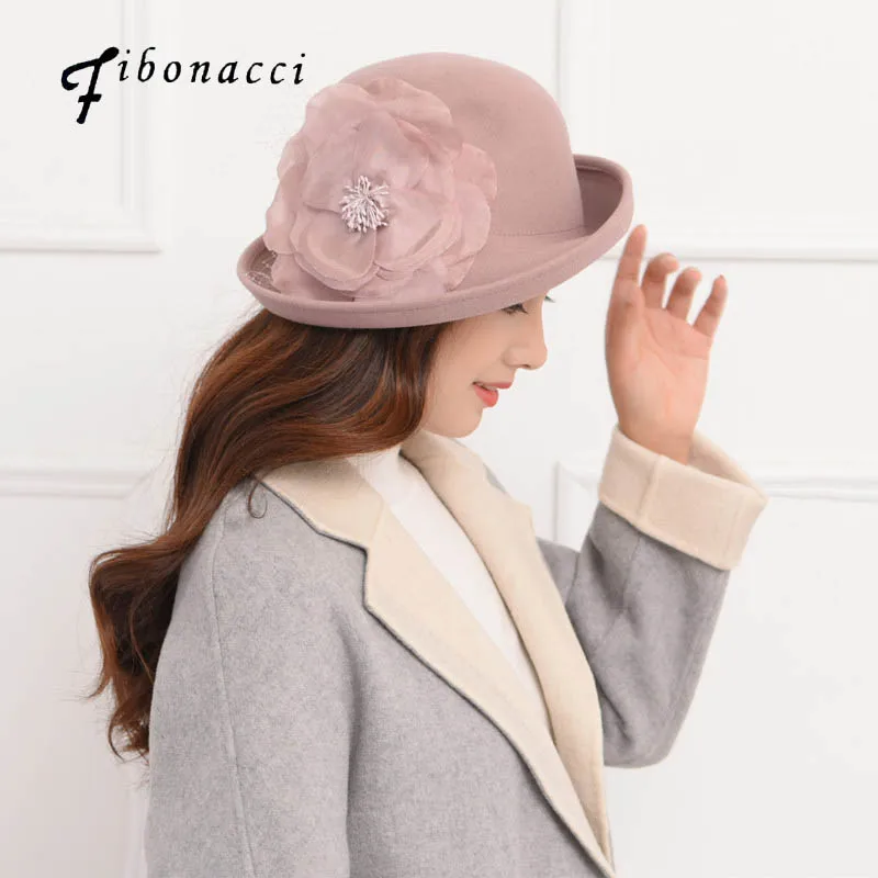 Шляпа Фибоначчи с большими цветами Женская нестандартная фетровая шляпа полями