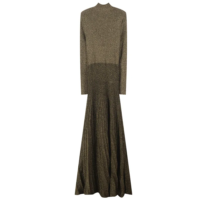 Туника Облегающая водолазка однотонное платье для женщин Vestido Longo люрекс вязаный халат элегантный облегающий пуловер Джемпер с длинными рукавами
