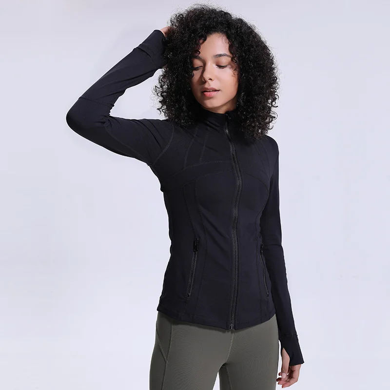 

Autumn and winter 2020 new yoga sports coat women's nylon elastic zipper running Yoga long sleeve top