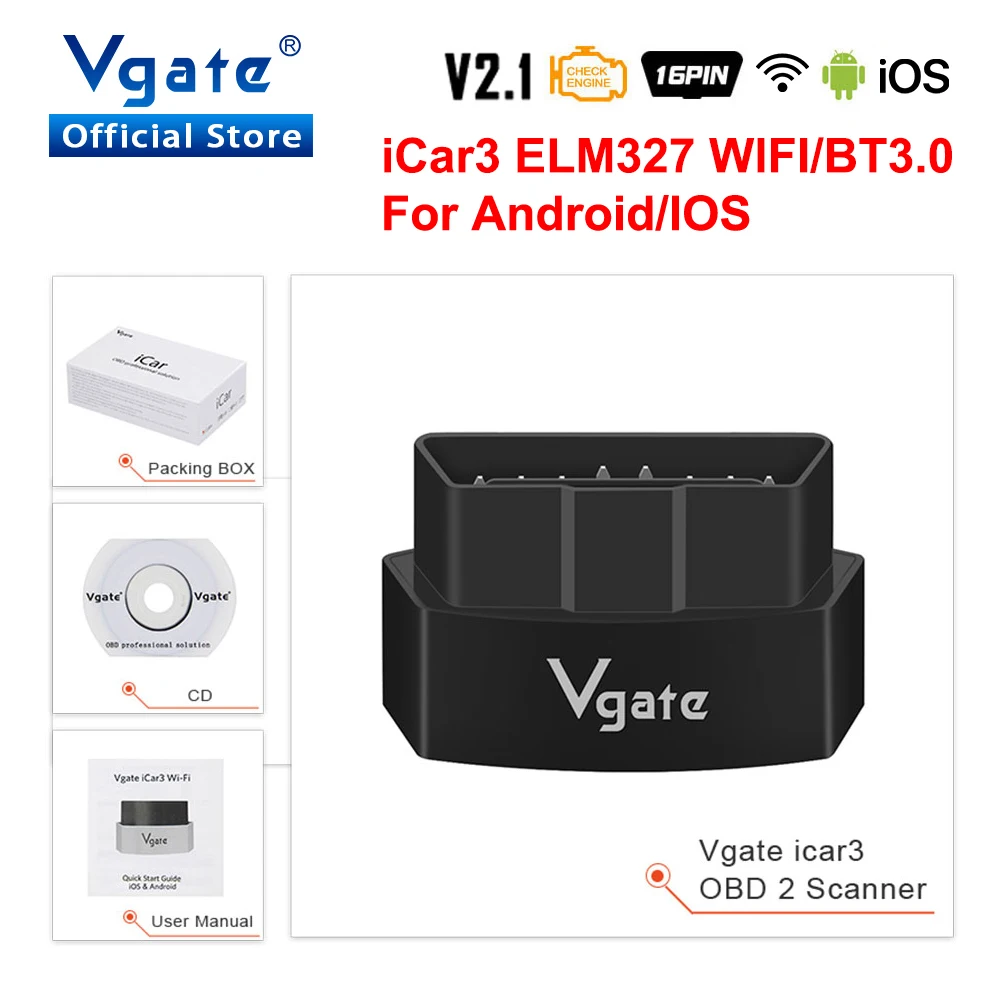 

Vgate icar3 ELM327 Wifi code reader Car diagnostics wireless OBD2 Scanner scan tool OBD 2 ELM 327 wifi Auto For Android/IOS