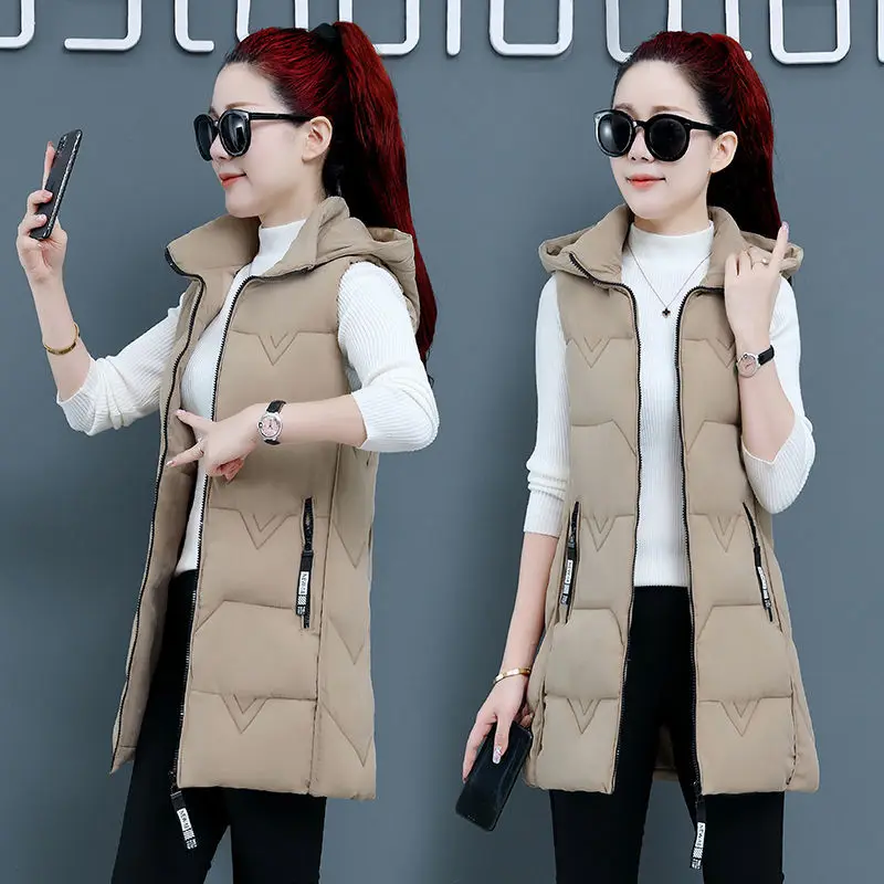 

Autumn Winter Vest Coat Women Fashion Warm Sleeveless Parkas Hooded Slim Waistcoat Female Casual Outerwear Chic Top X44