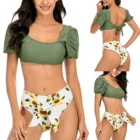 Купальники женские, раздельные, с пышными рукавами, на шнуровке