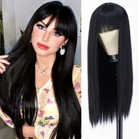 lisihair synthetic heat resistant women%e2%80%99s wig with bangs long straight hair wig for black women lolita cosplay wig orange red