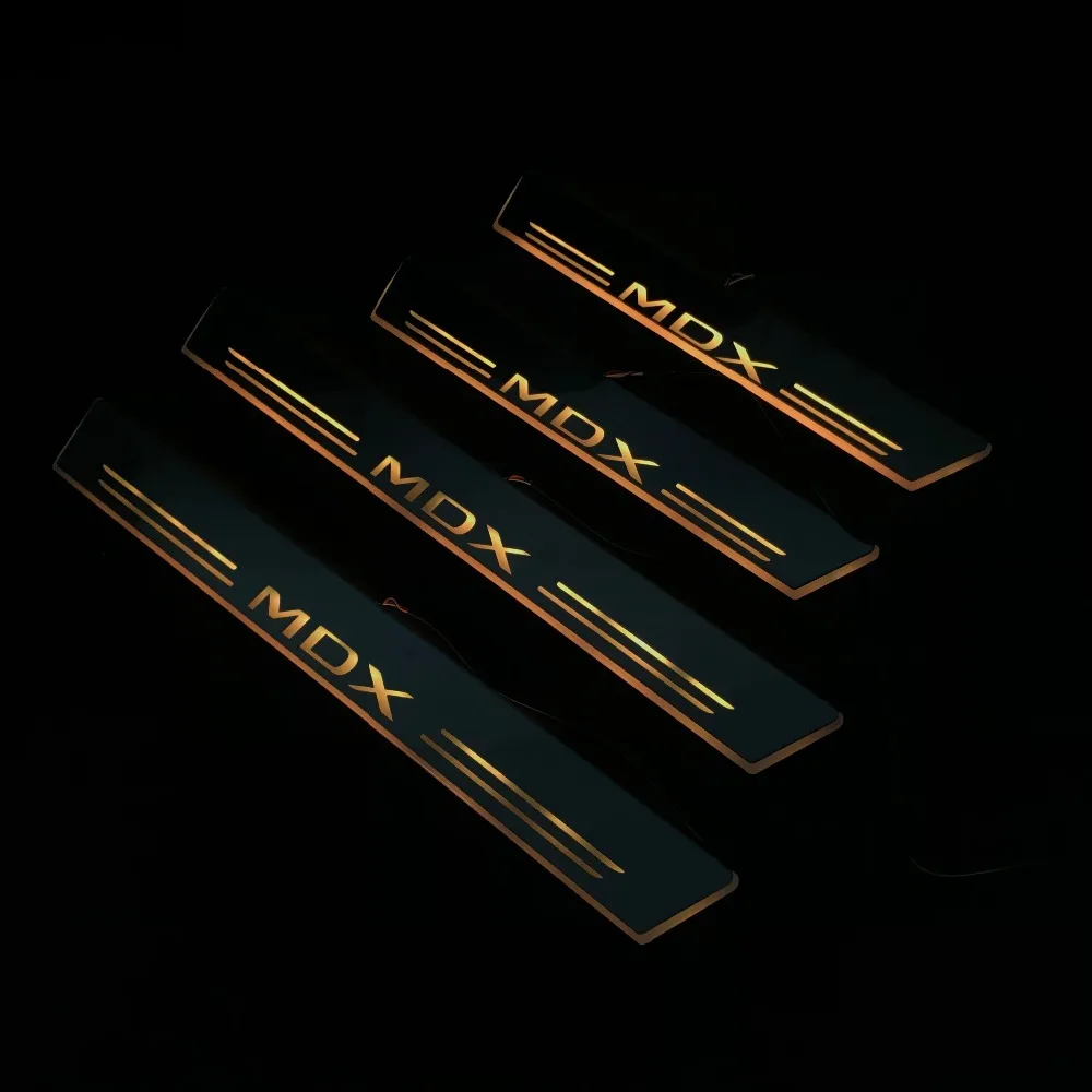 RQXR светодиодные дверные пороги пластина для Acura mdx многоцветные дверные потертости приветственные огни плоские накладки автомобильные аксессуары, 4 шт