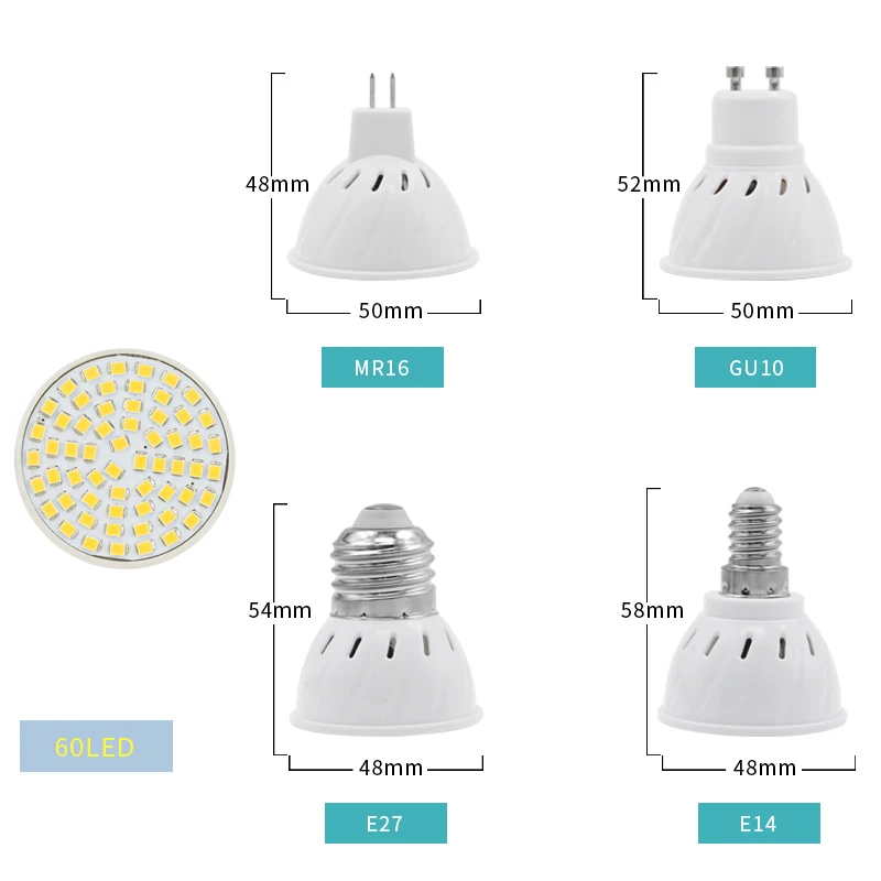 10 шт./лот GU10 MR16 LED E27 E14 Светодиодная лампа прожектор AC 220V 240V 48 60 80 LEDs Bombillas Ampoule Lamparas в