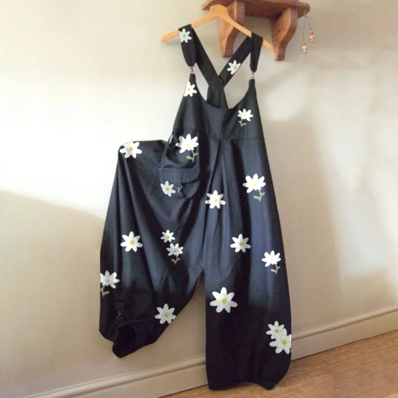 Комбинезон женский с цветочным принтом модный Свободный комбинезон на бретелях