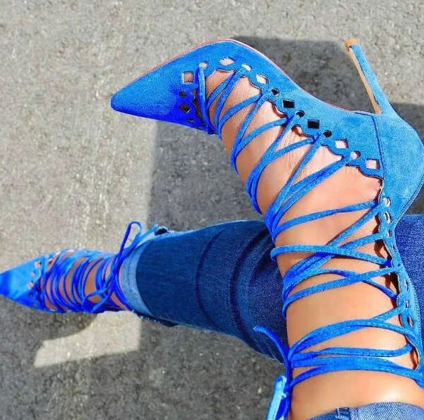 Сандалии женские на шнуровке босоножки с заостренным носком перекрестными