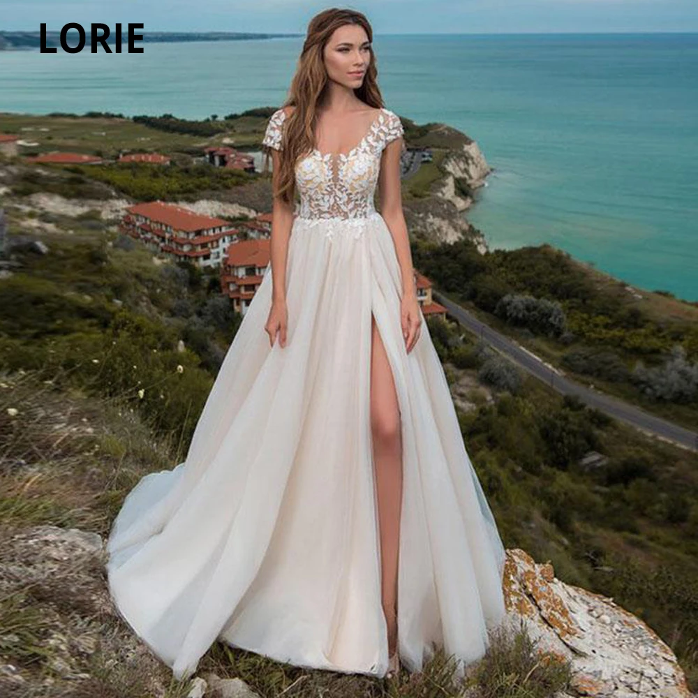 

LORIE элегантные кружевные пляжные свадебные платья 2021 V-образный вырез открытая спина Бохо Румяна свадебное платье для невесты винтажное веч...