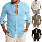 2021 Новая мужская Повседневная Блузка, хлопковая льняная рубашка, свободные топы, футболка с длинным рукавом, весна, осень, лето, Повседневная Красивая мужская рубашка