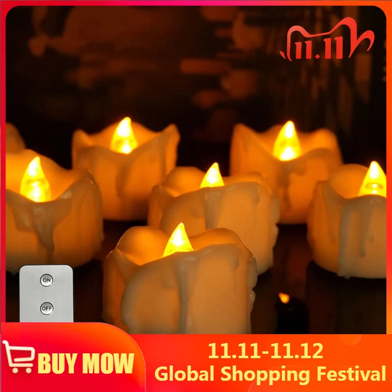 

Светодиодная электронсветильник свеча, имитация Беспламенного чая, Рождественское украшение на Хэллоуин, свадьбу, таймер, батарея с дистан...