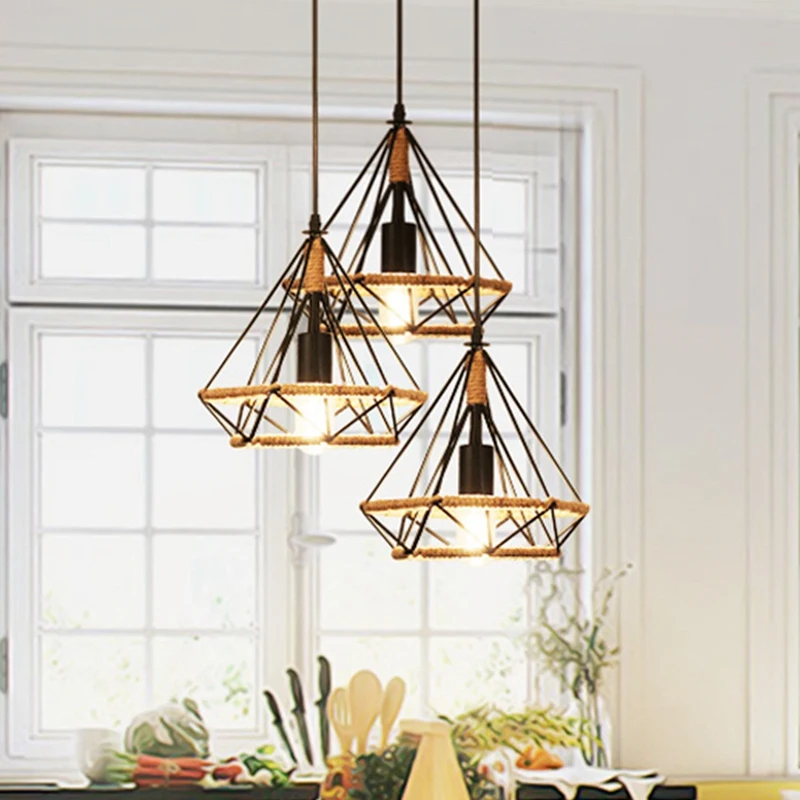 Скандинавские кованые Ретро пеньковые веревки ресторанные люстры промышленные