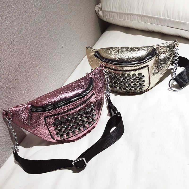 

Women's Waist Bags INS Fashion Cute Kawaii Glitter Sequin Crossbody Bags Artificial Diamond Summer Beach Chest Bags Handbags