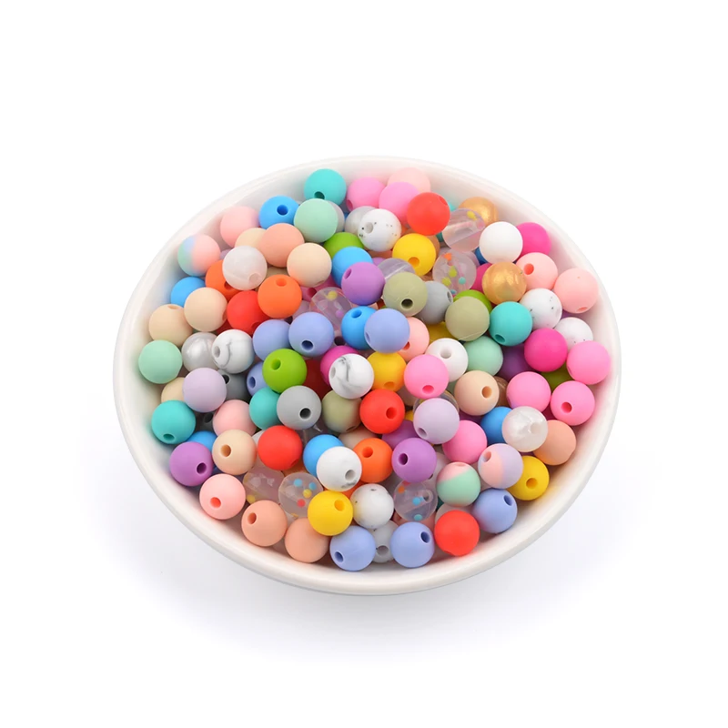 LOFCA-Cuentas de silicona para morder, cuentas sueltas de 9mm, sin BPA, Grado Alimenticio, mordedor para beb&eacute;, fabricaci&oacute;n de collares de joyer&iacute;a DIY, 100 unids/lote-2