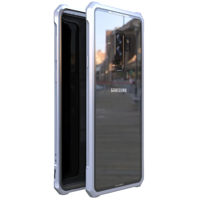 Роскошный чехол для samsung Galaxy S7 Edge S8 S9 Plus, алюминиевая металлическая рамка, бампер и прозрачная задняя крышка из закаленного стекла - Цвет: Silver