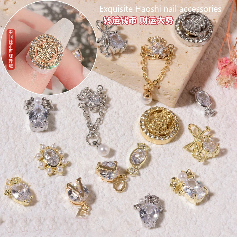 

3Pcs/lot Nail Art Alloy Jewelry Luxury Bow bear love Rhinestone Accessories Handmade Nail Diamond Decoration For Nail Tips