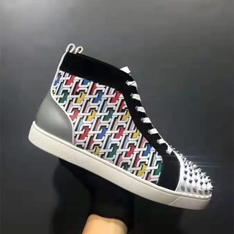 

Women Articles Unisex Sneakers Tennis Spikes High-top Rivet Casual Men Shoes Stud Cow Leather Women Sneakers Fashion Shoes Large