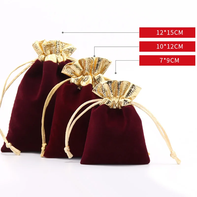 10pcs/lot Vintage Velvet Package Bags 7x9 10x12 12x15cm Wine Red Organza Drawstring Gift Wedding Jewelry Packaging Pouches | Дом и сад
