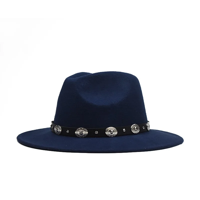 Осень и зима sombrero мелкий Топ fedora Женская шерстяная шапка металлический модный пояс фетровые шапки Мужская шляпа Федора