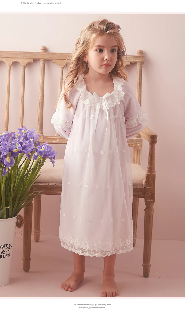 

Autumn Winter Flannel Nightgowns For Toddlers Girls Long Sleeve Bow Embroidery Mid Length Bathrobe 2-6y Kids Nightdress Homewear