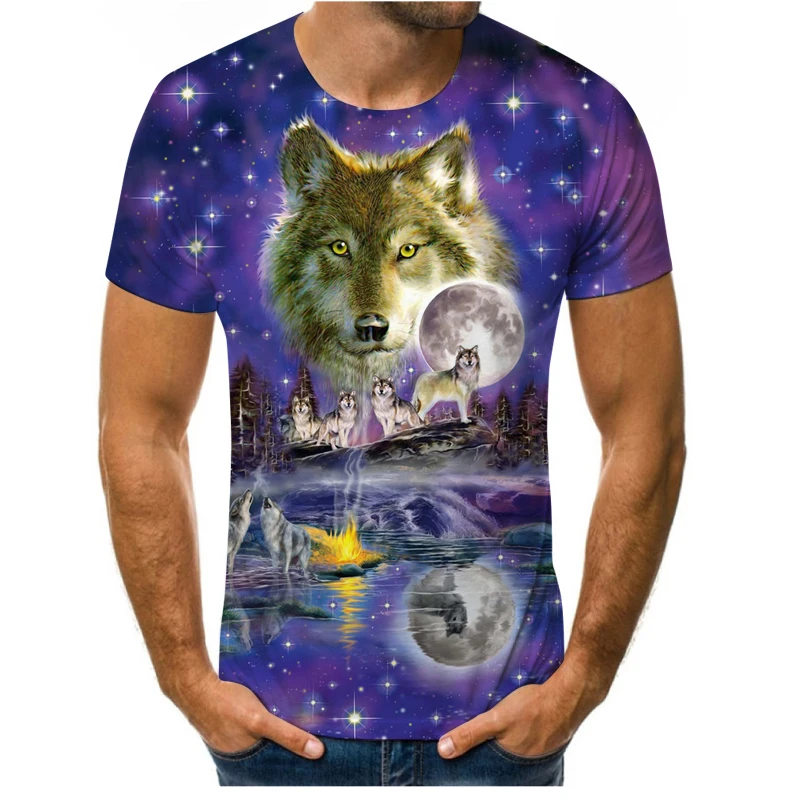 

2021 men's hot sale T-shirt 3D animal print wolf pattern T-shirt Summer fashion casual short-sleeved T-shirt Round neck T-shirt